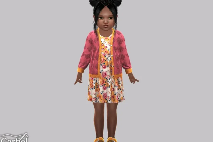 Toddler - Floral dress with diamond cardigan and contrast trim