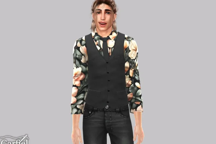 Adult - Floral shirt and vest outfit with tie