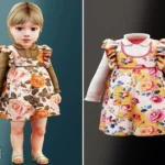 Infant - Floral ruffle pinafore layered over a collared blouse