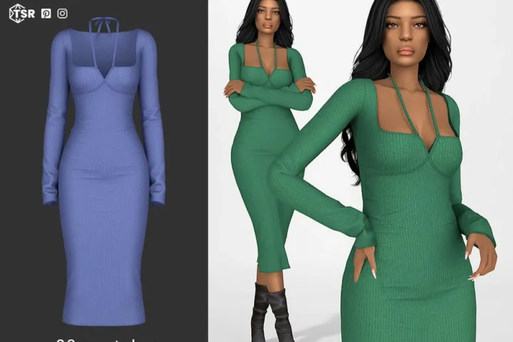 Платье для симочек "Myra Halter Strap Ribbed Midi Dress"