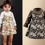 Toddler - Floral pinafore dress with pleated high neck blouse