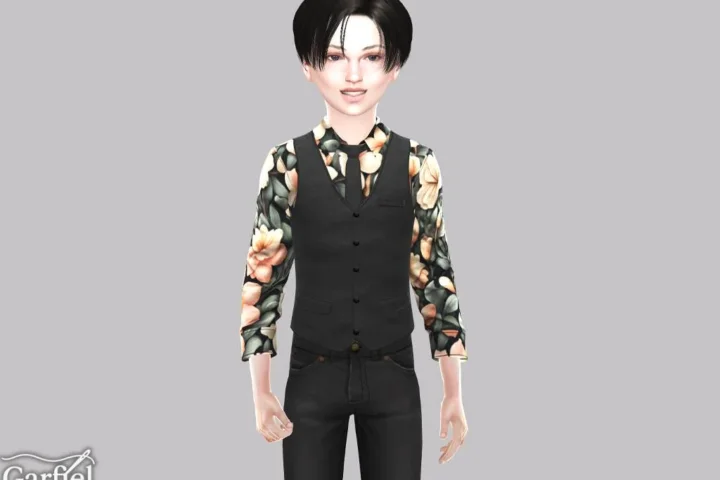 Child - Floral shirt with tailored vest and slim tie