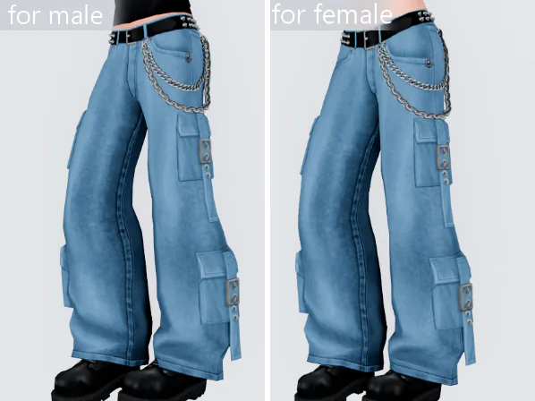 Thrashed Baggy Chain Jeans [F+M set]