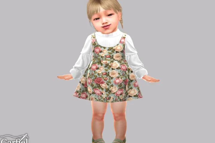 Infant - Rose print pinafore with high neck blouse