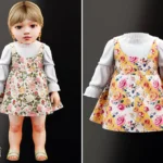 Infant - Rose print pinafore with high neck blouse