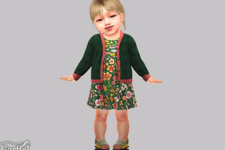 Infant - Floral dress with textured cardigan and contrast trim