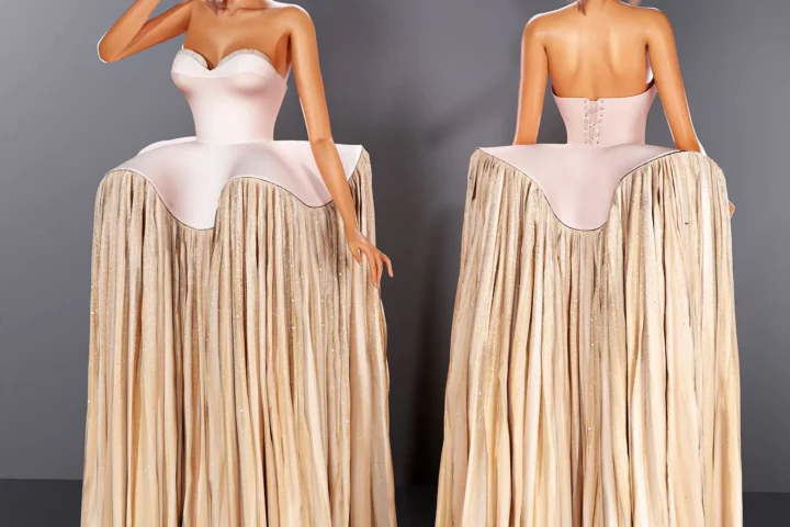 Peplum Gown with Gauzy Skirt