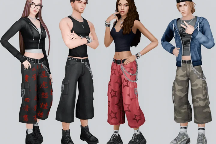 Thrashed Cropped Baggy Chain Jeans [F+M set]