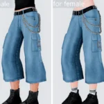 Thrashed Cropped Baggy Chain Jeans [F+M set]