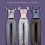 Комплект домашней одежды для симочек "Bow Short-sleeved T-shirt & Banding Wide Pants"