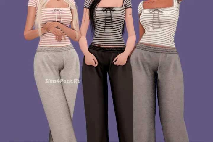 Комплект домашней одежды для симочек "Bow Short-sleeved T-shirt & Banding Wide Pants"