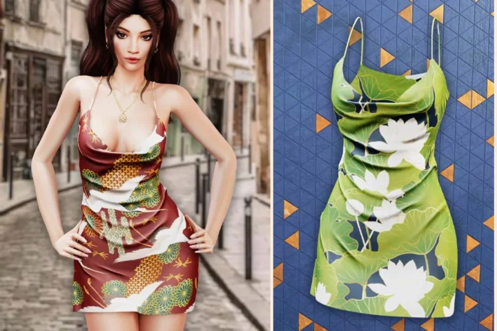 Satin bloom mini dress