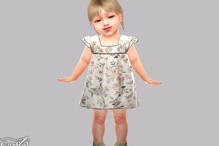 Infant - Soft floral dress with flutter sleeves and trim