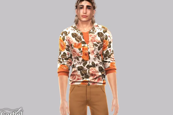 Adult - Layered rose print shirt with rolled sleeves