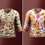 Adult - Layered rose print shirt with rolled sleeves