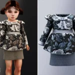 Toddler - Rose print dress with bow and knit skirt