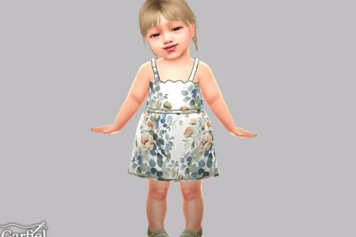 Infant - Rose print sundress with scalloped neckline