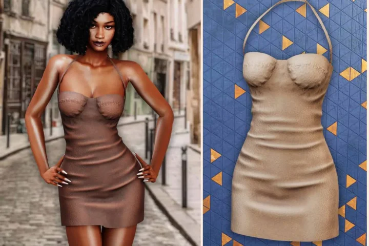 Sculpted leather mini dress
