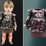 Infant - Rose print dress with bow and textured skirt