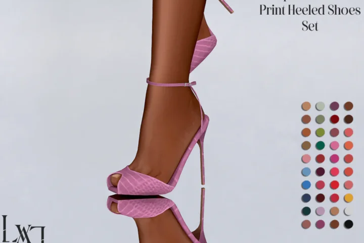 Reptile Leather Print Heeled Shoes Set