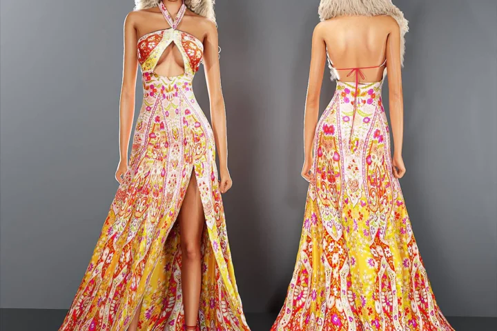 Vibrant Halter Flowing Dress