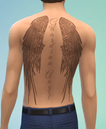 Wings of Protection Male back tattoo Base Game