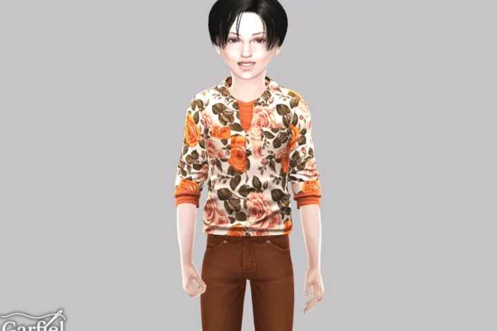 Child - Rose print layered shirt with rolled sleeves