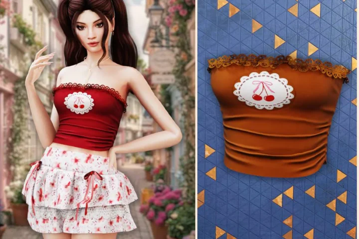 Cherry lace tube top