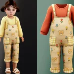 Toddler - Bear print overalls with gingham pocket details