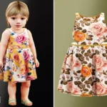 Infant - Rose print cutout dress with gold trim