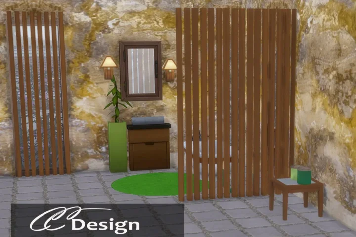 Semi-transparent room dividers made of slats.