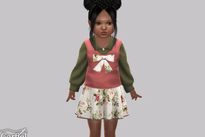 Toddler - Collared bow dress with soft floral skirt