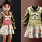 Toddler - Collared bow dress with soft floral skirt