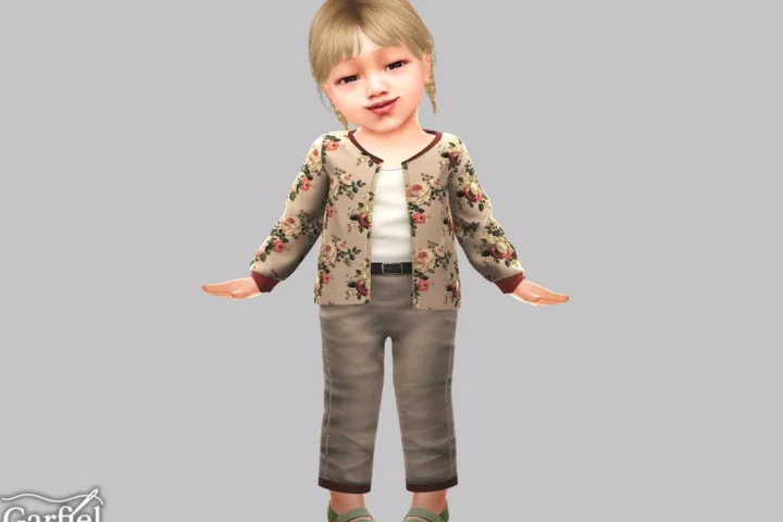 Infant - Floral zip jacket set with tapered ankle pants