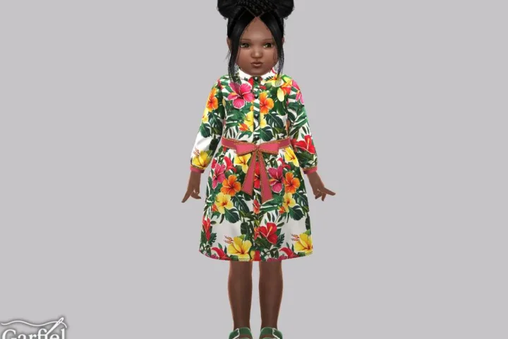Toddler - Tropical floral coat dress with bright waist bow