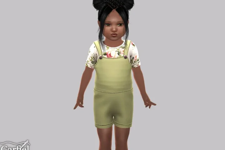 Toddler - Short overall set with floral print top