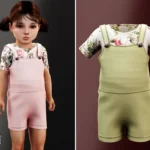 Toddler - Short overall set with floral print top