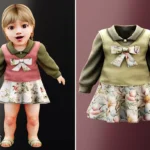 Infant - Layered collar dress with bow and floral skirt