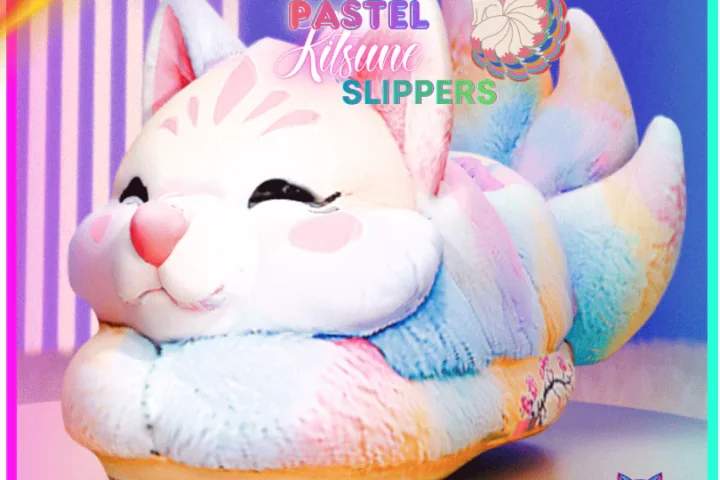 🦊 Pastel Rainbow Kitsune Slippers