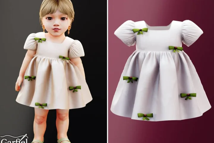 Infant - Puff sleeve dress with scattered bow details