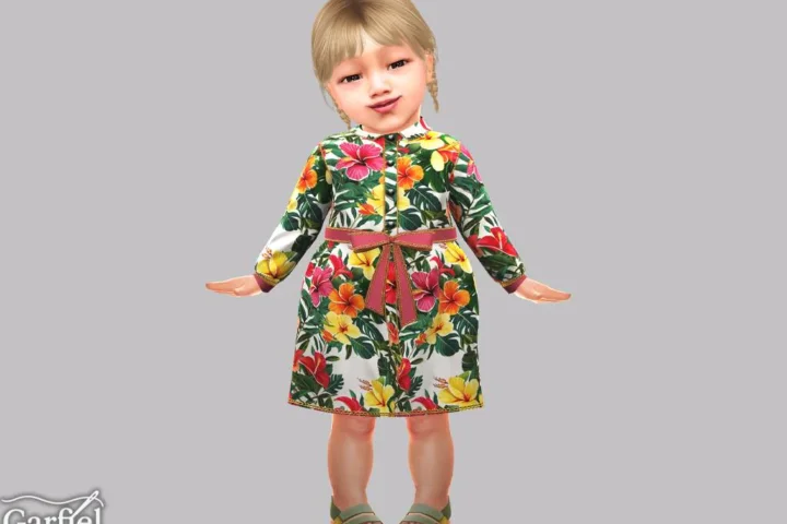 Infant - Tropical flower coat dress with belted bow