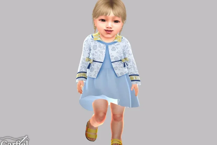 Infant - Dress and patterned jacket set with side ties
