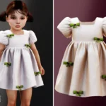 Toddler - Puff sleeve dress with scattered ribbon bow accents