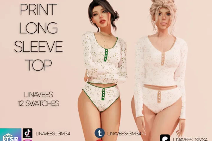 JAYLA - PRINT LONG SLEEVE TOP + PRINT PANTIES