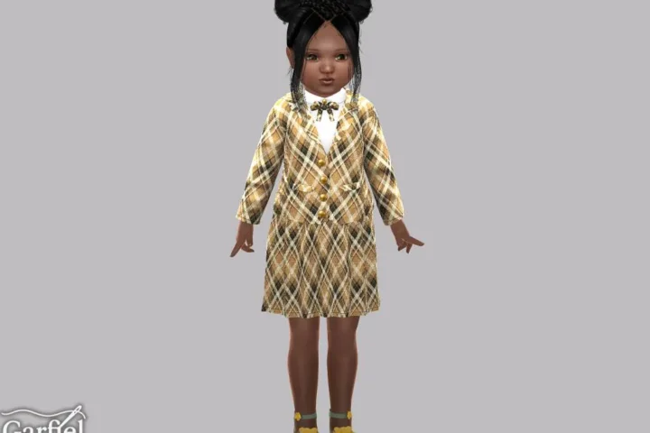 Toddler - Plaid blazer skirt set with bow tie