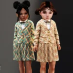 Toddler - Plaid blazer skirt set with bow tie
