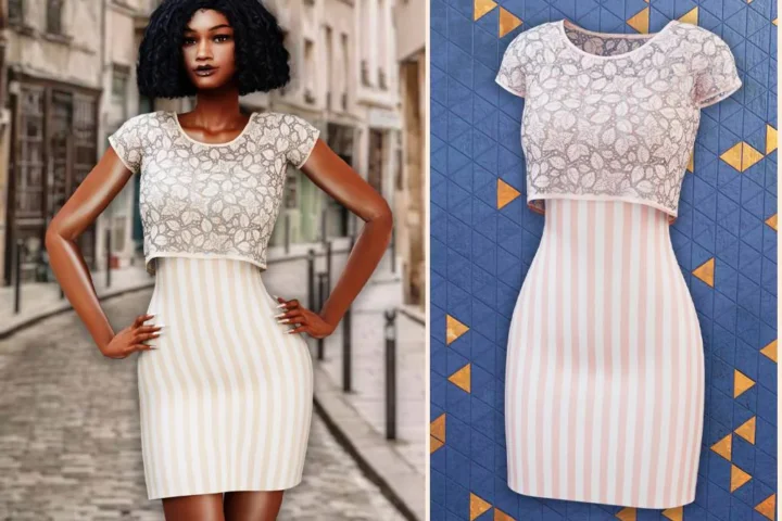 Lace overlay stripe dress