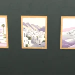 Paintings, village and oasis in the colored sand