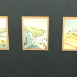 Paintings, village and oasis in the colored sand