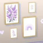 Paintings, rainbow, flowers, branches, and unintelligible writing